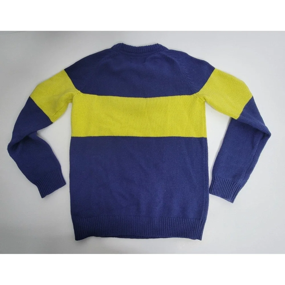 Boden Kids Knit Sweater Shirt 11/12Y Youth Striped Blue Yellow Boy Wool Blend